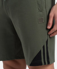 Super Combed Cotton Rich Straight Fit Shorts with Zipper Pockets - Thyme & Black