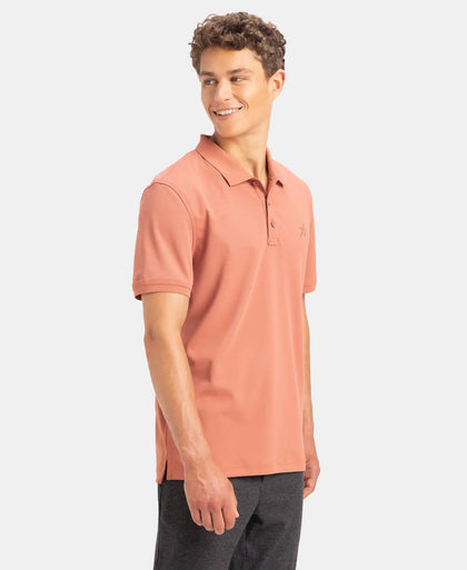 Microfiber Fabric Solid Half Sleeve Polo T-Shirt with StayDry & StayFresh Technology - Copper