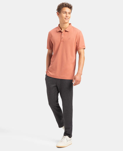 Microfiber Fabric Solid Half Sleeve Polo T-Shirt with StayDry & StayFresh Technology - Copper
