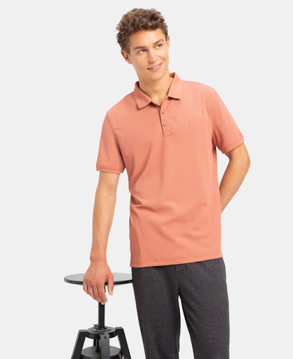Microfiber Fabric Solid Half Sleeve Polo T-Shirt with StayDry & StayFresh Technology - Copper