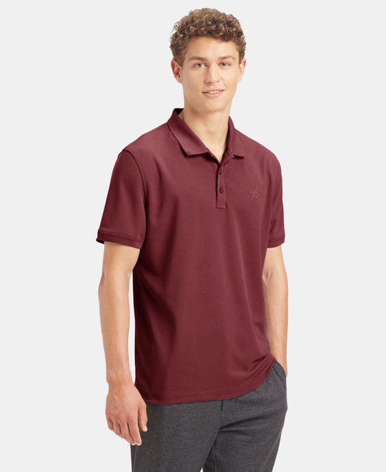 Microfiber Fabric Solid Half Sleeve Polo T-Shirt with StayDry & StayFresh Technology - Dark Maroon
