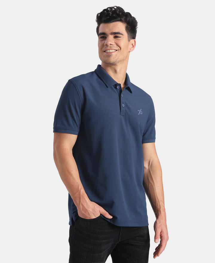 Microfiber Fabric Solid Half Sleeve Polo T-Shirt with StayDry & StayFresh Technology - Insignia Blue