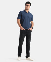 Microfiber Fabric Solid Half Sleeve Polo T-Shirt with StayDry & StayFresh Technology - Insignia Blue
