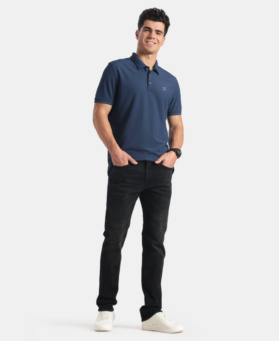 Microfiber Fabric Solid Half Sleeve Polo T-Shirt with StayDry & StayFresh Technology - Insignia Blue