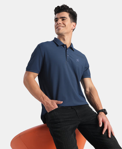 Microfiber Fabric Solid Half Sleeve Polo T-Shirt with StayDry & StayFresh Technology - Insignia Blue