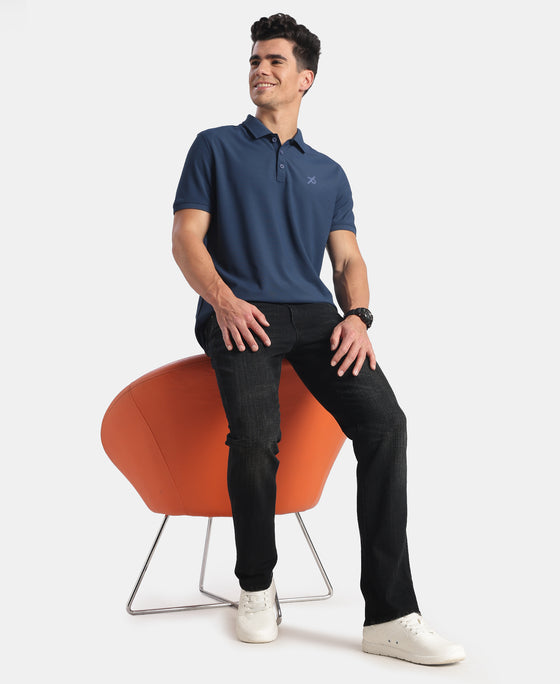 Microfiber Fabric Solid Half Sleeve Polo T-Shirt with StayDry & StayFresh Technology - Insignia Blue