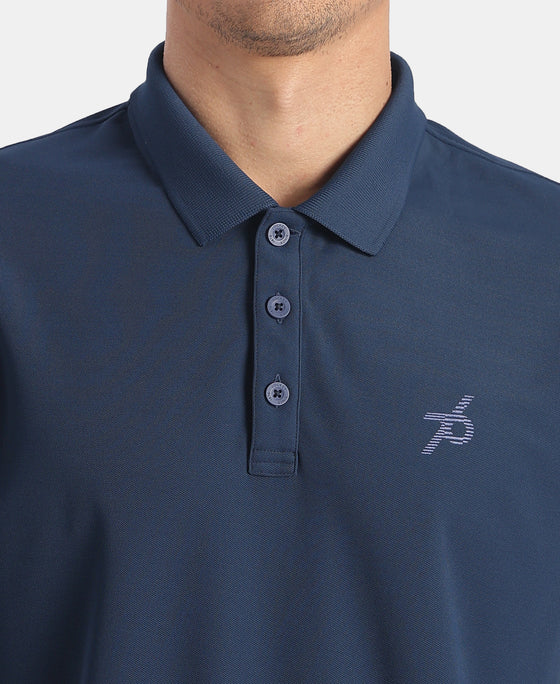 Microfiber Fabric Solid Half Sleeve Polo T-Shirt with StayDry & StayFresh Technology - Insignia Blue