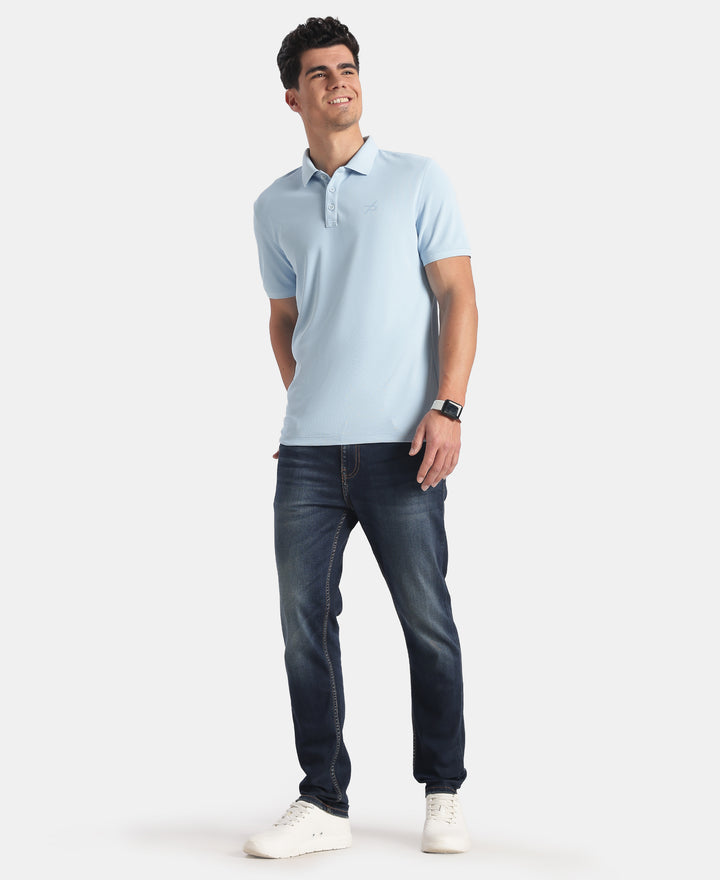 Microfiber Fabric Solid Half Sleeve Polo T-Shirt with StayDry & StayFresh Technology - Insignia Blue