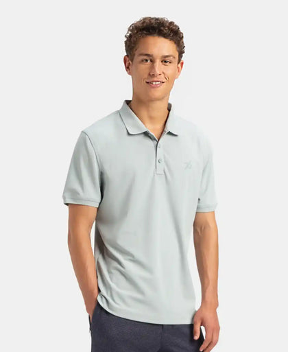 Microfiber Fabric Solid Half Sleeve Polo T-Shirt with StayDry & StayFresh Technology - Light Grey