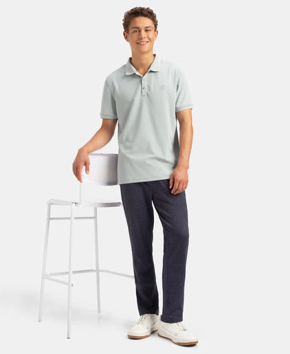 Microfiber Fabric Solid Half Sleeve Polo T-Shirt with StayDry & StayFresh Technology - Light Grey