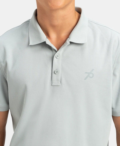 Microfiber Fabric Solid Half Sleeve Polo T-Shirt with StayDry & StayFresh Technology - Light Grey