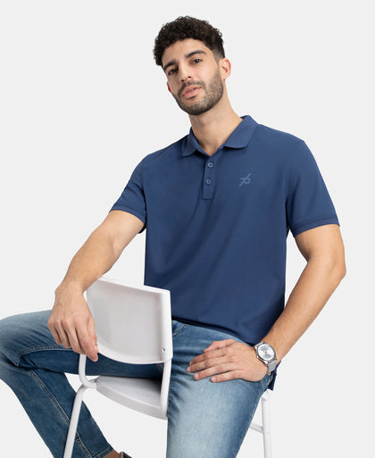 Microfiber Fabric Solid Half Sleeve Polo T-Shirt with StayDry & StayFresh Technology - Navy