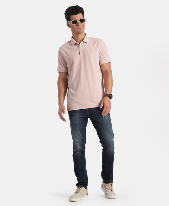 Microfiber Fabric Solid Half Sleeve Polo T-Shirt with StayDry & StayFresh Technology - Sepia Rose