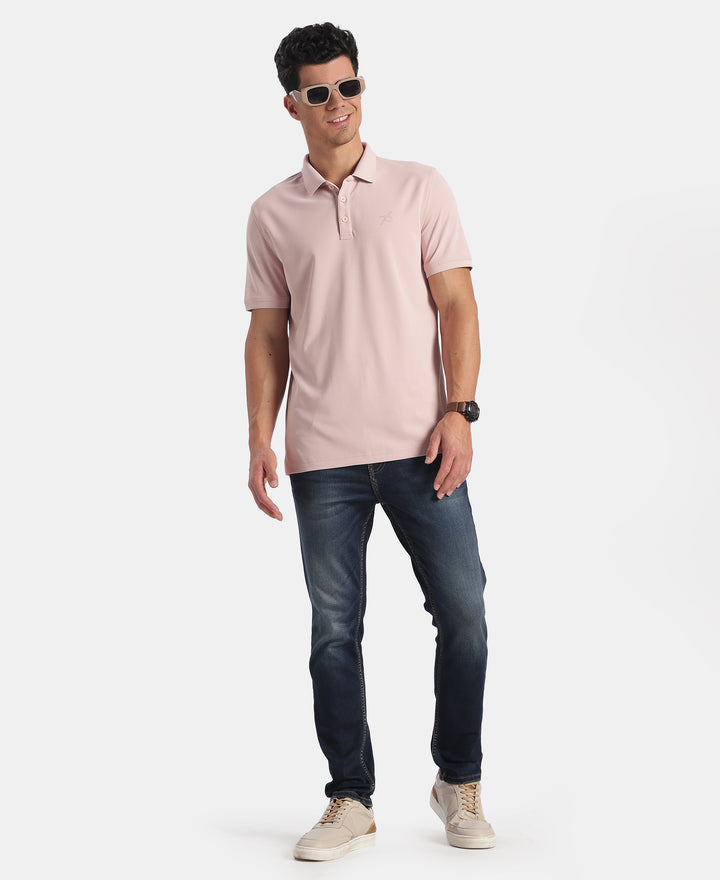 Microfiber Fabric Solid Half Sleeve Polo T-Shirt with StayDry & StayFresh Technology - Sepia Rose
