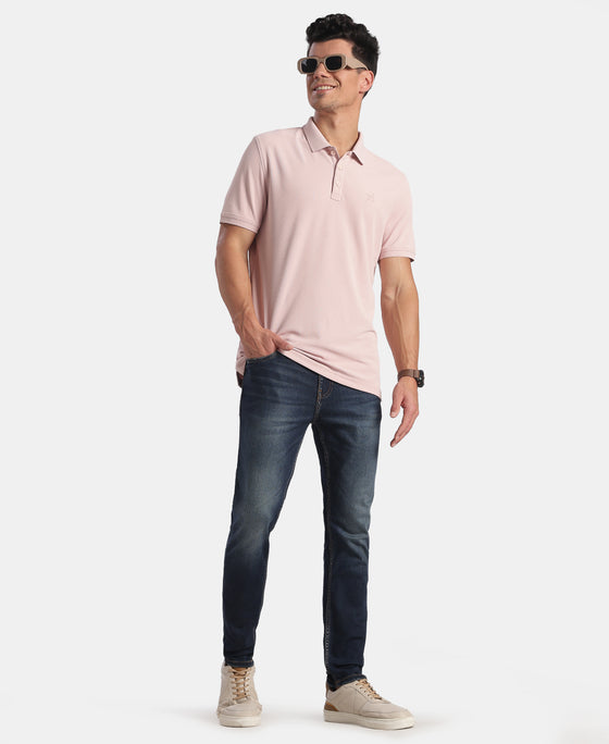 Microfiber Fabric Solid Half Sleeve Polo T-Shirt with StayDry & StayFresh Technology - Sepia Rose