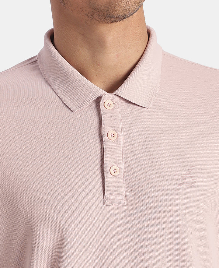 Microfiber Fabric Solid Half Sleeve Polo T-Shirt with StayDry & StayFresh Technology - Sepia Rose