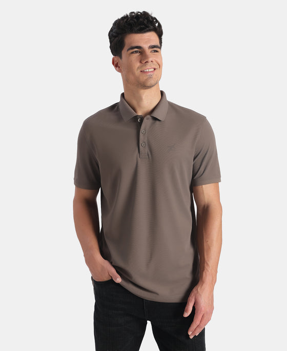 Microfiber Fabric Solid Half Sleeve Polo Tshirt with StayDry & StayFresh Technology - Truffle