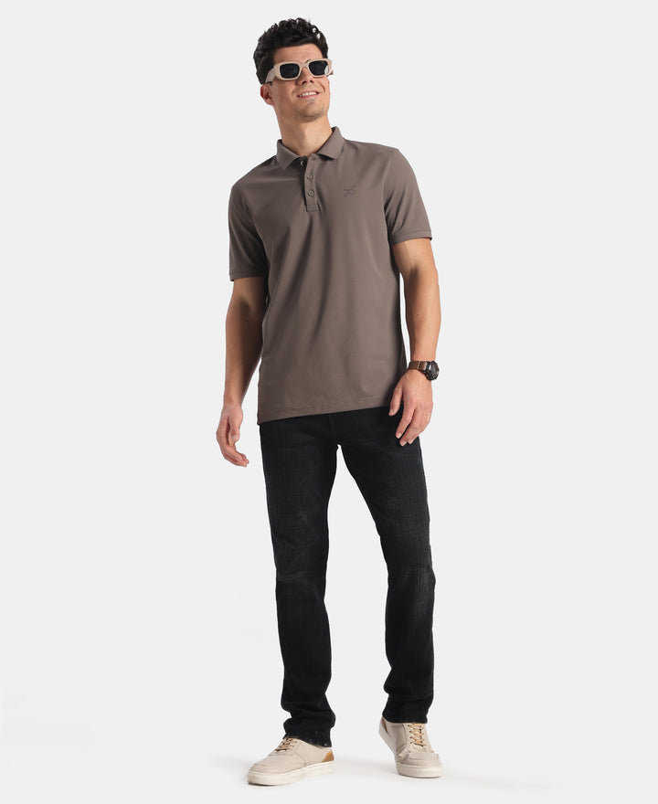 Microfiber Fabric Solid Half Sleeve Polo Tshirt with StayDry & StayFresh Technology - Truffle