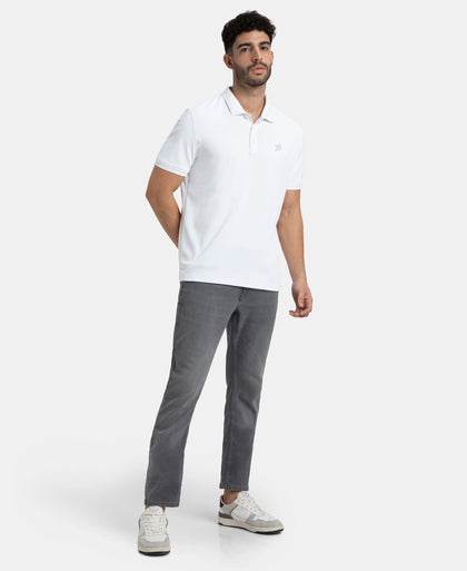 Microfiber Fabric Solid Half Sleeve Polo T-Shirt with StayDry & StayFresh Technology - White