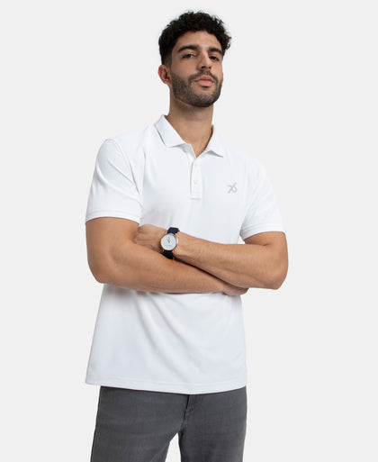 Microfiber Fabric Solid Half Sleeve Polo T-Shirt with StayDry & StayFresh Technology - White