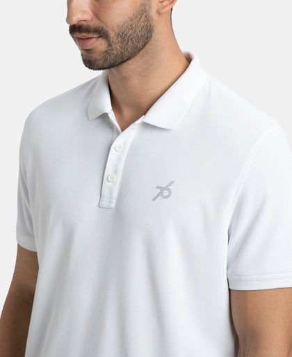 Microfiber Fabric Solid Half Sleeve Polo T-Shirt with StayDry & StayFresh Technology - White