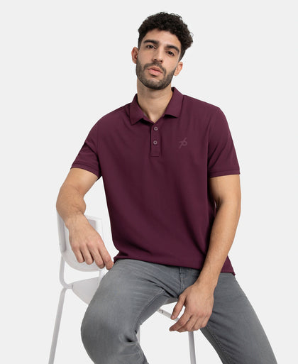 Microfiber Fabric Solid Half Sleeve Polo T-Shirt with StayDry & StayFresh Technology - Wine