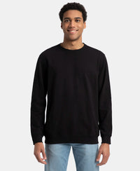 Super Combed Cotton French Terry Solid Sweatshirt with Ribbed Cuffs - Black