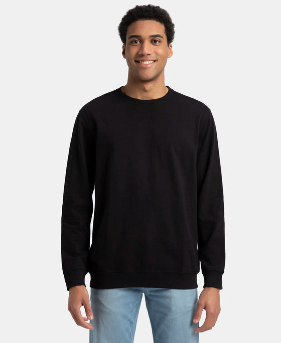 Super Combed Cotton French Terry Solid Sweatshirt with Ribbed Cuffs - Black