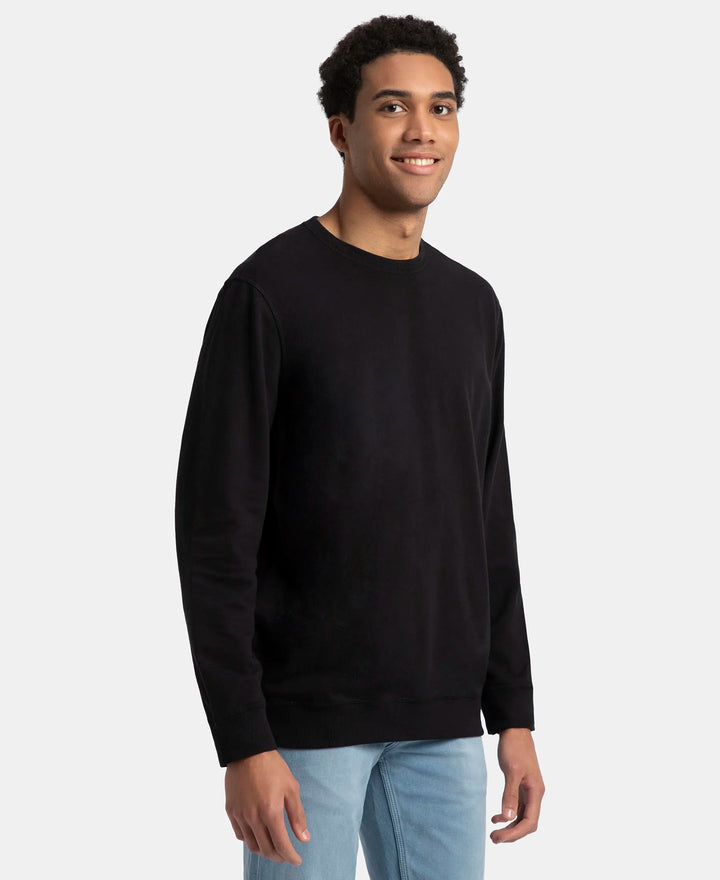Super Combed Cotton French Terry Solid Sweatshirt with Ribbed Cuffs - Black