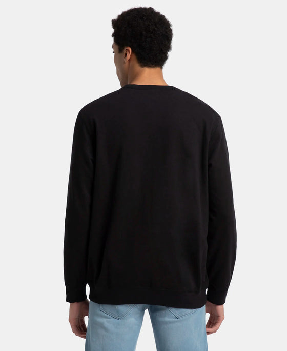 Super Combed Cotton French Terry Solid Sweatshirt with Ribbed Cuffs - Black
