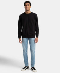 Super Combed Cotton French Terry Solid Sweatshirt with Ribbed Cuffs - Black