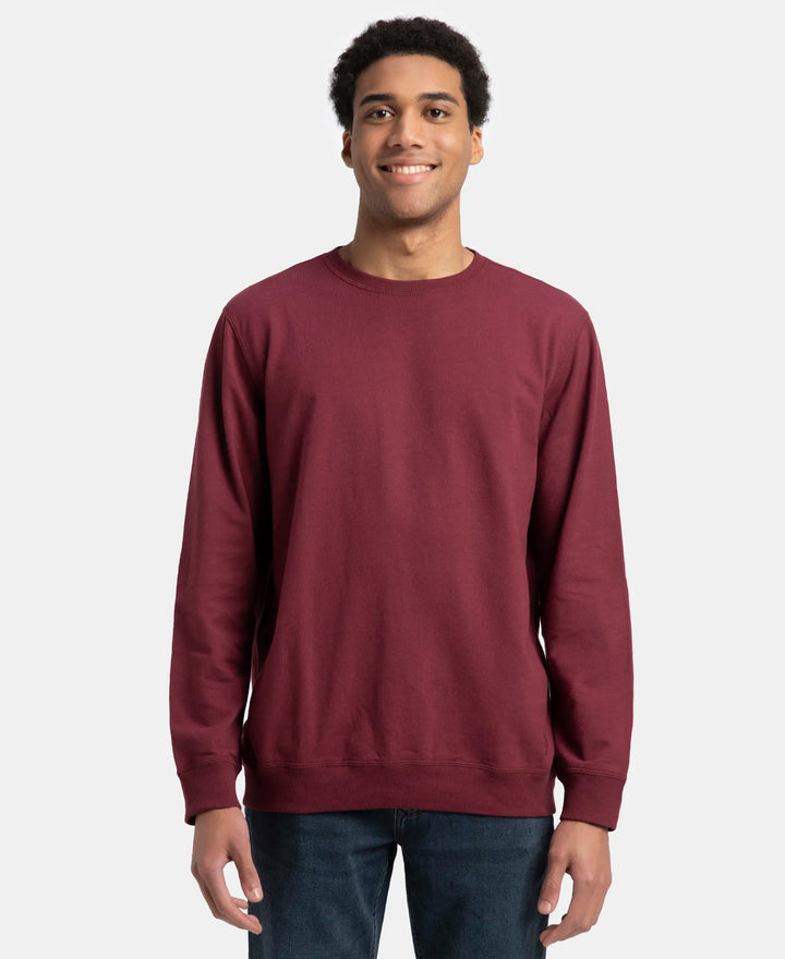 Super Combed Cotton French Terry Solid Sweatshirt with Ribbed Cuffs - Burgundy