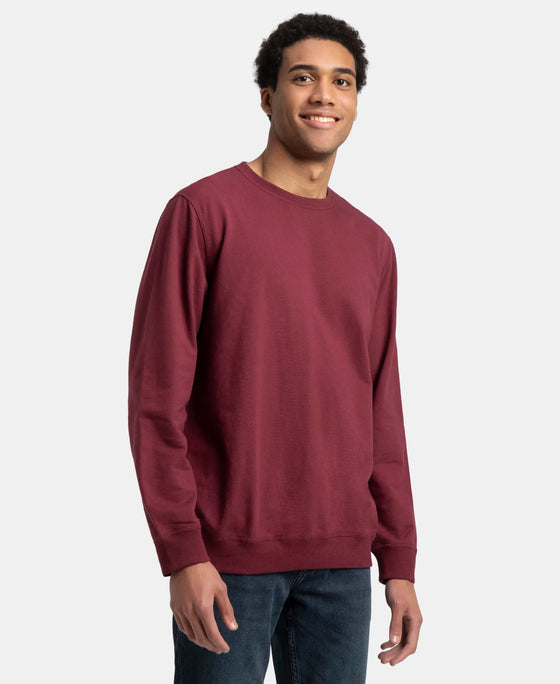 Super Combed Cotton French Terry Solid Sweatshirt with Ribbed Cuffs - Burgundy
