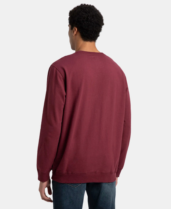 Super Combed Cotton French Terry Solid Sweatshirt with Ribbed Cuffs - Burgundy