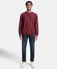 Super Combed Cotton French Terry Solid Sweatshirt with Ribbed Cuffs - Burgundy