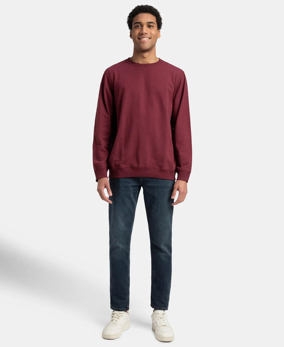 Super Combed Cotton French Terry Solid Sweatshirt with Ribbed Cuffs - Burgundy