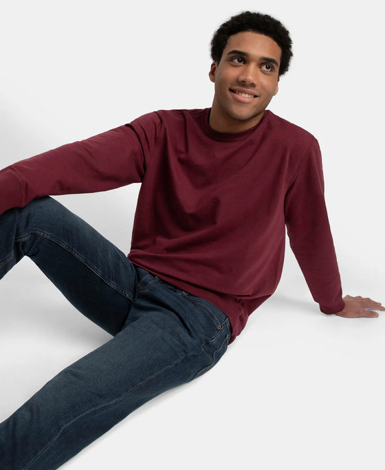 Super Combed Cotton French Terry Solid Sweatshirt with Ribbed Cuffs - Burgundy