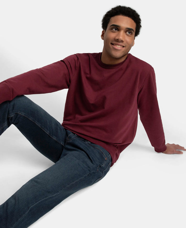 Super Combed Cotton French Terry Solid Sweatshirt with Ribbed Cuffs - Burgundy