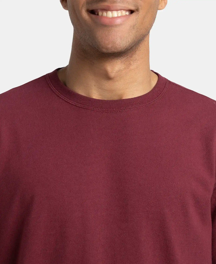 Super Combed Cotton French Terry Solid Sweatshirt with Ribbed Cuffs - Burgundy