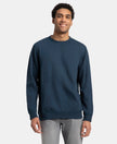 Super Combed Cotton French Terry Solid Sweatshirt with Ribbed Cuffs - Petrol