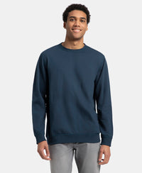 Super Combed Cotton French Terry Solid Sweatshirt with Ribbed Cuffs - Petrol