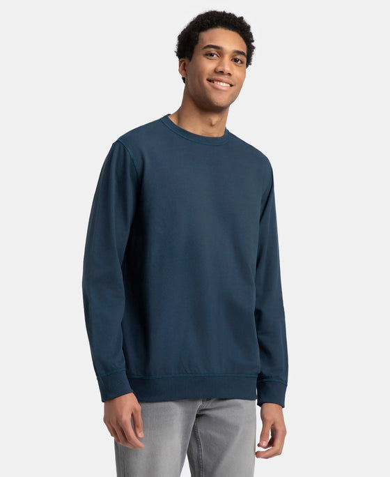 Super Combed Cotton French Terry Solid Sweatshirt with Ribbed Cuffs - Petrol