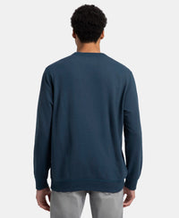 Super Combed Cotton French Terry Solid Sweatshirt with Ribbed Cuffs - Petrol
