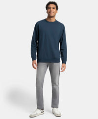 Super Combed Cotton French Terry Solid Sweatshirt with Ribbed Cuffs - Petrol