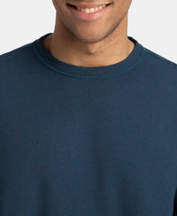 Super Combed Cotton French Terry Solid Sweatshirt with Ribbed Cuffs - Petrol