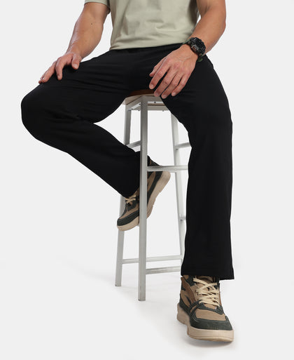 Super Combed Cotton Rich Regular Fit Trackpant with Side Zipper Pockets - Black