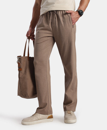 Super Combed Cotton Rich Regular Fit Trackpant with Side Zipper Pockets - Brownie Melange