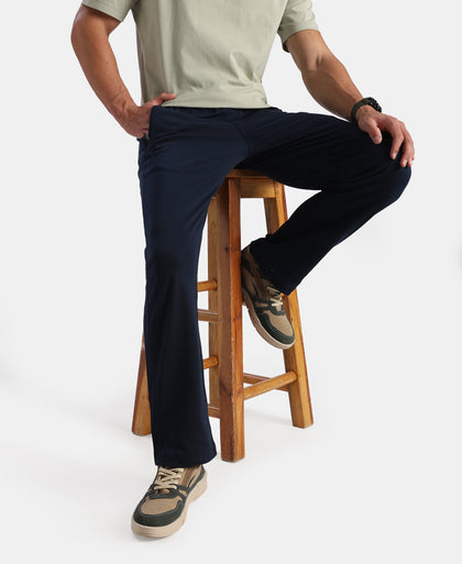 Super Combed Cotton Rich Regular Fit Trackpant with Side Zipper Pockets - Navy