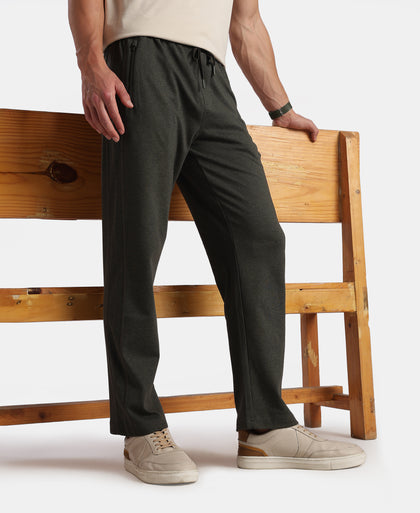 Super Combed Cotton Rich Regular Fit Trackpant with Side Zipper Pockets - Olive Melange