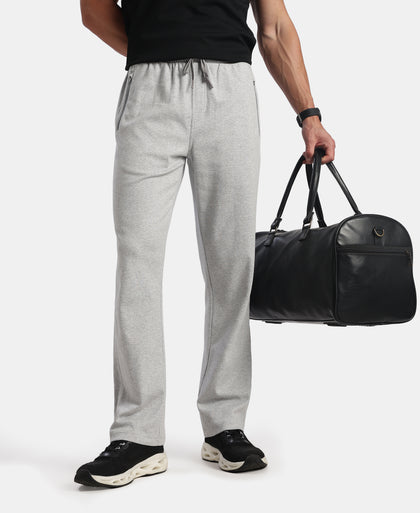 Super Combed Cotton Rich Regular Fit Trackpant with Side Zipper Pockets - Steel Grey Melange